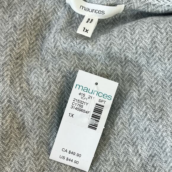 Maurices Solid Long Sleeve Waterfall Front Cardigan Women's Plus 1X Gray New NWT - Picture 3 of 4